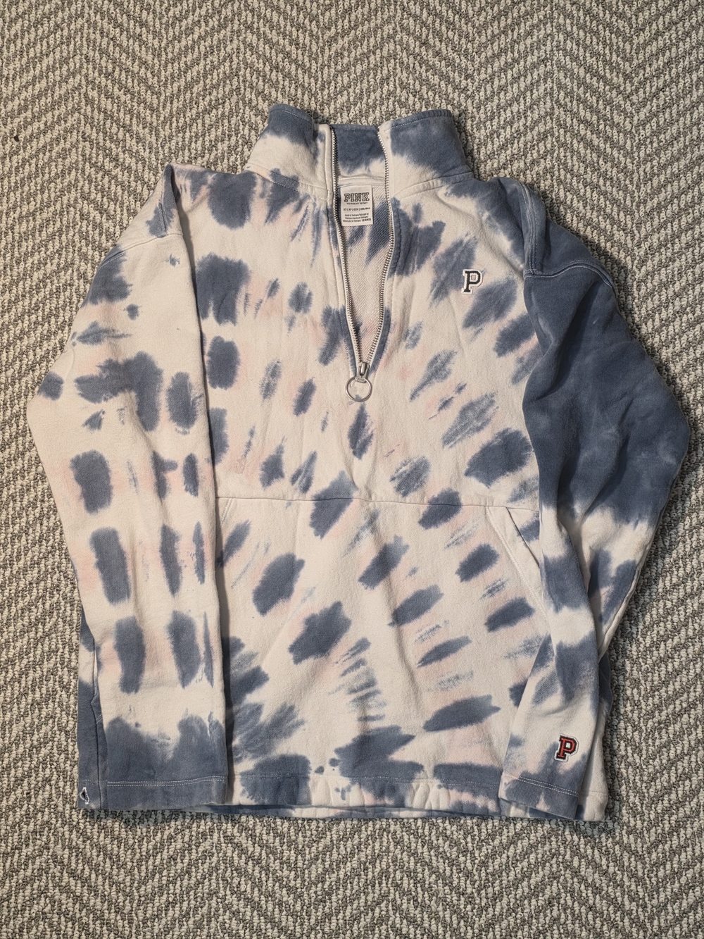 Pink Victoria Secret Quarter Zip Sweatshirt Womens XS Tie Dye Blue Pullover